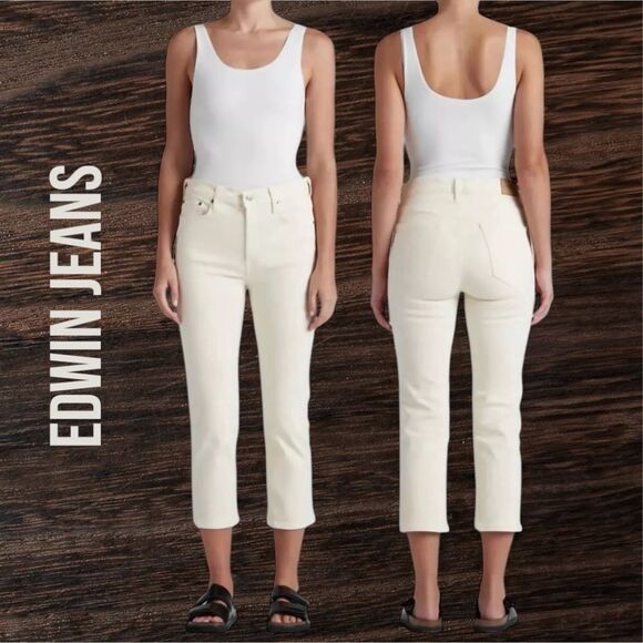 EDWIN ANTHROPOLOGIE Women’s Bree Crop Slim Straight in the Size 29 in Vanilla - Picture 1 of 12